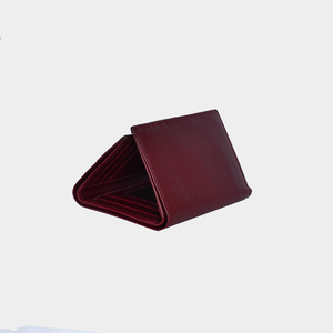 High Quality Men's Burgundy Color Genuine Leather Slim <b>Wallet</b> Fold Closure Minimalist Design Black Short Daily Use RFID <b>Wallets</b> - Product Image 4