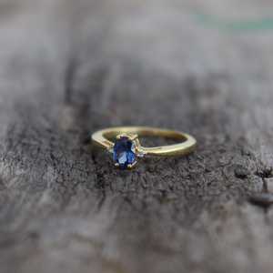 Anillo de zafiro azul natural, plata de ley 925, chapado en oro de 14 quilates, hecho a mano, regalo de aniversario de bodas para ella - Product Image 2