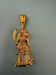 Colgante de Lujo de Moissanita Chapado en Oro de Plata 925 con Diseño de la Santa Muerte Mexicana, Diamante Dvars DDP-722, Estilo Hip Hop Religioso para Raperos - Product Image 4