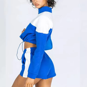 Conjunto Deportivo de 2 Piezas para Mujer con Bloques de Color, Top Corto de Manga Larga y Pantalones Cortos, Tejido Transpirable para Primavera/Verano - Product Image 2