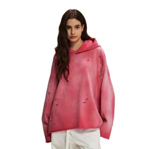 OEM personalizado Vintage Sun Faded Drop Shoulder Sudadera con capucha desgastada de gran tamaño para las mujeres Loose Fit Pullover sudadera Streetwear Casual - Product Image 1