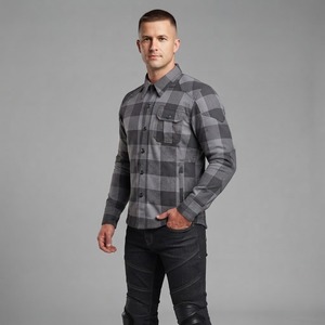 Chemise en flanelle à carreaux gris pour homme, manches longues, boutonnée, décontractée, en coton respirant, tissée, pour l'automne - Product Image 5