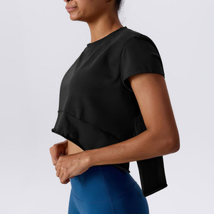 Camiseta Deportiva Negra 100% Algodón, Venta al Por Mayor, Top Corto Holgado Personalizado para Mujer, Camisetas de Manga Corta para Damas - Product Image 2