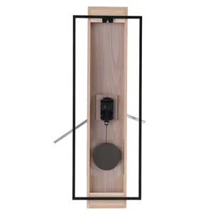 Minimalist Wooden <b>Wall</b> Clock With Metal <b>Frame</b> And Pendulum For Home Decor Living Room Rectangle Abstract <b>Design</b> - Product Image 3