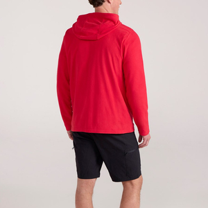 Veste polaire à capuche entièrement zippée rouge pour homme, manches longues, décontractée, pour le sport en plein air, avec cordon de serrage réglable, légère et chaude - Product Image 2