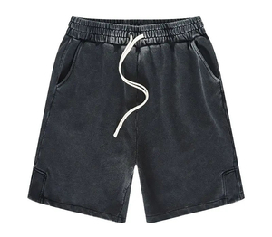 Pantalones Cortos de Hombre de Alta Calidad, Estilo Vintage, Lavados, de Algodón y Poliéster, Transpirables, con Cordón Ajustable, Lavado Ácido, Color Sólido - Product Image 6