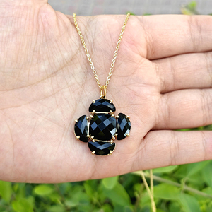 Trendy necklace checker cut black onyx multi gemstone pendant necklace 18k gold plated handmade jewelry women statement necklace - Product Image 1