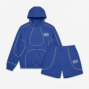 <b>Summer</b> <b>Men</b> Activewear Set Blank Custom Print Techwear Nylon Tracksuit Hooded Windbreaker <b>Jacket</b> and Shorts - Product Image 1