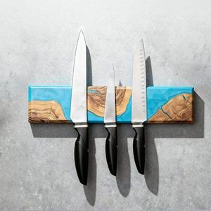 Porte-couteaux magnétique en bois et résine bleue de qualité supérieure, fait main, à fixer au mur, pour la cuisine - Product Image 1