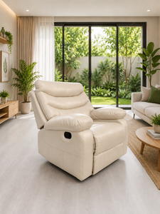 Sillón Reclinable de Cuero Crema, Sofá RC, Sillón Tapizado, Asiento de Respaldo Alto para Sala de Estar, Hotel, Apartamento - Product Image 2