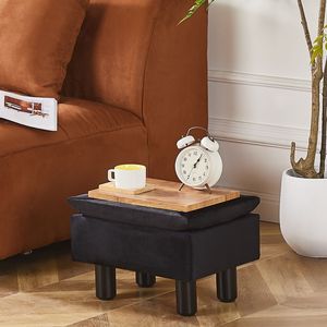 Poggiapiedi Moderno in Lino con Contenitore, Gambe in Legno Massello, Sgabello Decorativo per Ingresso e Palestra, Sgabello per Divano e Soggiorno - Product Image 3
