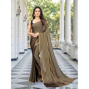 PARTY WEAR PRINT WORK SAREE WITH UNSTITCHED BLOUSE <b>GOLD</b> - Product Image 1