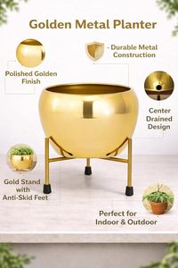 Pot de fleurs en métal doré avec support, décoratif moderne pour plantes d'intérieur et d'extérieur, pour la maison, le bureau, le salon, le jardin, lot de 2 - Product Image 4
