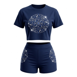 ชุดเซ็ตเสื้อผ้าผู้ชายสำหรับฤดูร้อน สไตล์สตรีทแวร์ ลายผีเสื้อ แฟชั่น กางเกงขาสั้น ประดับเพชร แห้งเร็ว ผลิตจากโพลีเอสเตอร์/คอตตอน ขายส่ง - Product Image 1