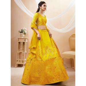 ชุดเดรสผ้าไหมสีเหลืองสวยงามชุดเดรส lehenga choli ขนาด dupatta XS ประดับด้วยเลื่อม - Product Image 5