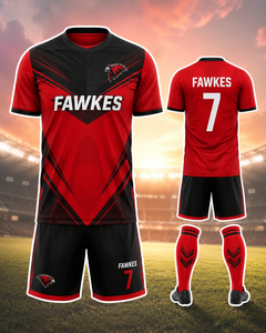 Ensemble de maillot de football pour homme Fawkes, orange marine, col en V, manches courtes, évacuation de l'humidité, impression numérique, respirant, nom d'équipe personnalisé, adulte - Product Image 3