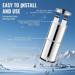 Sistema di filtrazione dell'acqua da banco in acciaio inossidabile 304 da 2,25G, sistema di filtraggio dell'acqua a gravità per esterni, riduce il piombo fino al 99% - Product Image 6