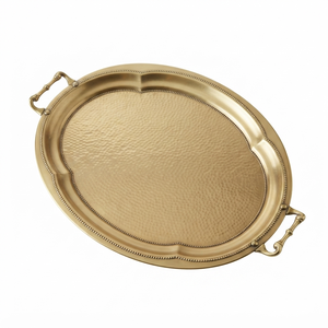 Handcrafted Brass <b>Serving</b> <b>Tray</b> with Handles <b>Large</b> Round Decorative Ottoman <b>Tray</b> for Hotel Restaurant Home Decor Wholesale Supply - Product Image 1