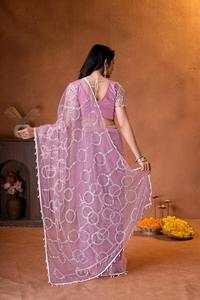 Indian Traditional Ethnic Fancy Designer Wedding Saree Heavy Net Material Embroidery Sequins Work Regular Fit Recycled Materials - Product Image 5