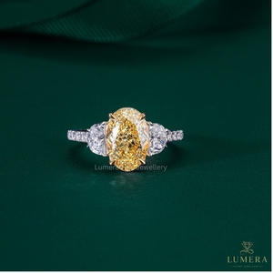 Oval Cut Diamond Engagement <b>Ring</b> Half Eternity Round Diamond Band 18K Gold Custom Bridal <b>Ring</b> - Product Image 4