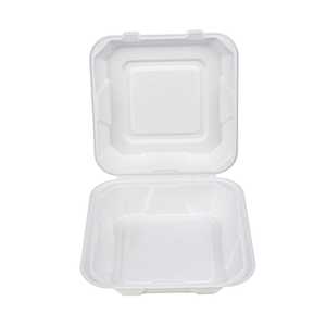 Boîte à clapet en bagasse de canne à sucre 8x8 pouces, compatible micro-ondes, biodégradable, recyclable, jetable, pour plats à emporter - Product Image 1