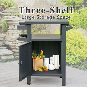 Carrello BBQ Portatile in Metallo Grigio Scuro con Ruote e Vano Portaoggetti, Tavolo in Metallo per Esterni, Ideale per Patio o Giardino - Product Image 2