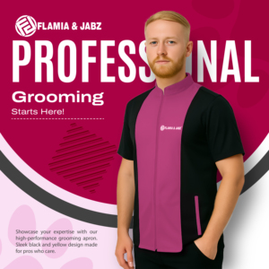 FLAMIA & JABZ Unisex Short Sleeve Work Jacket <b>Light</b> Blue Black Cotton Eco-Friendly Modern Style Convenient Design for <b>Dogs</b> Cats - Product Image 4