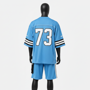 Conjunto de camiseta y pantalones cortos de fútbol para hombre, 160 GSM, malla de poliéster premium, azul cielo, negro, blanco, con franjas, logotipo personalizado para conjunto masculino - Product Image 6