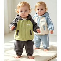 Ensemble de survêtement unisexe pour enfants : veste universitaire et pantalon de jogging deux pièces, noir, manches longues, broderie et patchwork