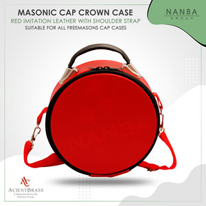 Red Leather Masonic Cap Case with Strap-Lightweight Zipper Closure - Product Image 6