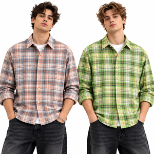 Chemise en flanelle à carreaux pour homme, manches longues, 100% coton, col boutonné, décontractée, pour le printemps - Product Image 1