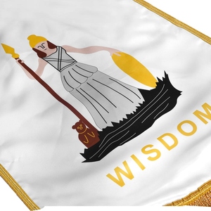 Drapeau de chapitre cérémoniel personnalisé en satin blanc avec franges à pompons dorés, pour l'Ordre de la Sagesse de l'Amarante - Product Image 2