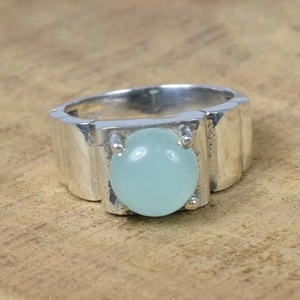 Anillo de Plata de Ley 925 con Calcedonia Natural Aqua, Diseño Exclusivo, Hecho a Mano, Piedra de Nacimiento de Marzo, Joyería Fina, Regalo - Product Image 5