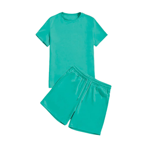 Men's Green Casual Summer T-Shirt Shorts <b>Set</b> Quick Dry Breathable <b>Knitted</b> Polyester Spandex Workout Gym Wear Crew Neck Solid - Product Image 4