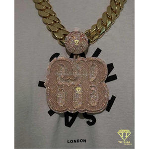 Pendentif lettre plaqué or 14 carats certifié GIA, serti de pierres cultivées en laboratoire, par Trisha Jewels, avec argent 925 pour homme, collier à maillons cubains - Product Image 2