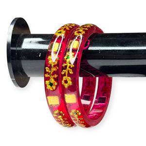 Ensemble de bracelets tendance en résine acrylique de haute qualité, imitation perle étincelante, motif floral taille émeraude, rose, plaqué or, pour mariage - Product Image 2