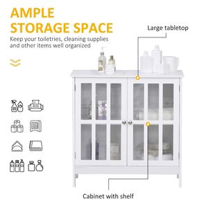 White 2-Door Buffet Sideboard Cabinet for Dining Room & <b>Kitchen</b> Transparent Door Credenza for Hallway <b>Storage</b> - Product Image 4