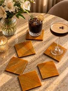 Posavasos Cuadrado de Cuarzo Dorado Natural, Posavasos de Cristal Pulido, Decoración de Mesa, Decoración del Hogar, Regalo para Bar o Restaurante - Product Image 1