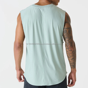 Custom Logo <b>Mens</b> Oversized <b>Tank</b> <b>Tops</b> 96% Polyester 4% Spandex <b>Gym</b> Vest With Scallop Bottom - Product Image 6