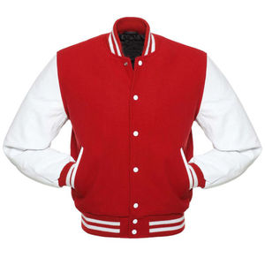 Blouson universitaire rouge uni 2026 pour homme, 100 % coton avec manches en cuir blanc, blouson universitaire personnalisé pour homme - Product Image 5
