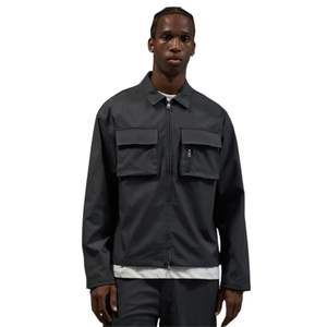 Chemise technique à manches longues pour homme avec fermeture éclair, poche cargo, veste décontractée streetwear grise, vente en gros OEM - Product Image 5