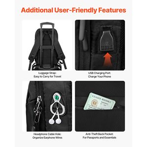 Sac à dos de randonnée de 26 L, léger, résistant à l'eau, avec port de charge USB, poche antivol - Product Image 4