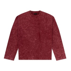 T-shirt à manches longues col rond en molleton français délavé sur mesure pour homme, coupe ample vintage vierge - Product Image 5