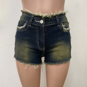 Shorts de Mezclilla Desgastados de Cintura Alta para Mujer, Estilo Casual de Verano, Cierre de Botones de Algodón, Corte Ajustado, Estilo Vintage - Product Image 1