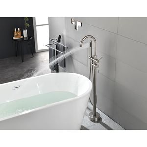 Rubinetto per vasca da bagno a pavimento ad alta portata con doccetta e beccuccio girevole - Rubinetti per vasca e doccia a pavimento - Product Image 5