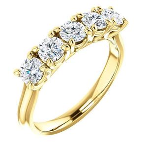Bague de Fiançailles et de Mariage Classique Cinq Pierres en Moissanite Taillée, en Argent Sterling 925 Plaqué Or, Empilable, pour Anniversaire, pour Femme - Product Image 1