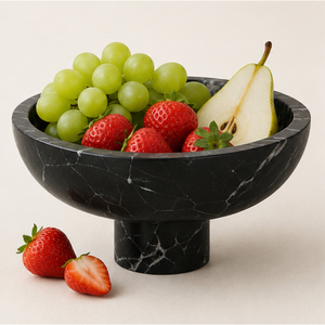 Bol sur piédestal en marbre noir vintage, fait main, en pierre naturelle, centre de table, bol à fruits pour table à manger et maison/hôtel - Product Image 6