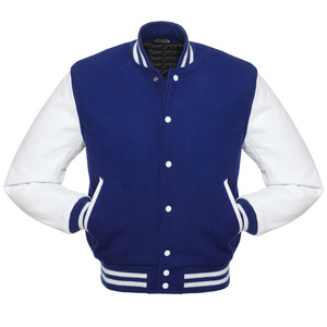 <b>Top</b> Trending Men's Blue Wool Body Varsity Jackets Custom Wholesale Baseball Bomber with Leather Sleeves Embroidery Decoration - Product Image 2