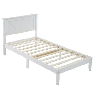 Base de Cama de Plataforma Doble de Madera Maciza con Cabecera Blanca, Camas de Madera de Primera Calidad - Product Image 1