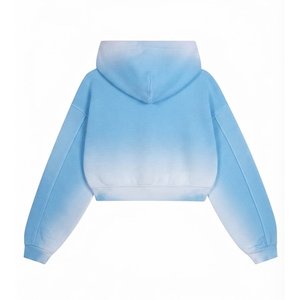 Sweat-shirt à capuche zippé court pour femme, bleu clair, en molleton, à manches longues, avec logo personnalisé de haute qualité, pour tenue décontractée d'automne - Product Image 2